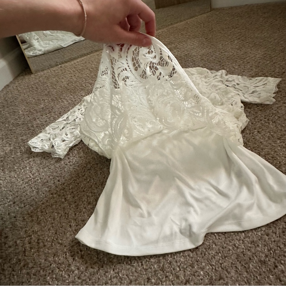 🪽 (NWOT) Adrianna Papell • White Lace Blouse - Picture 9 of 10